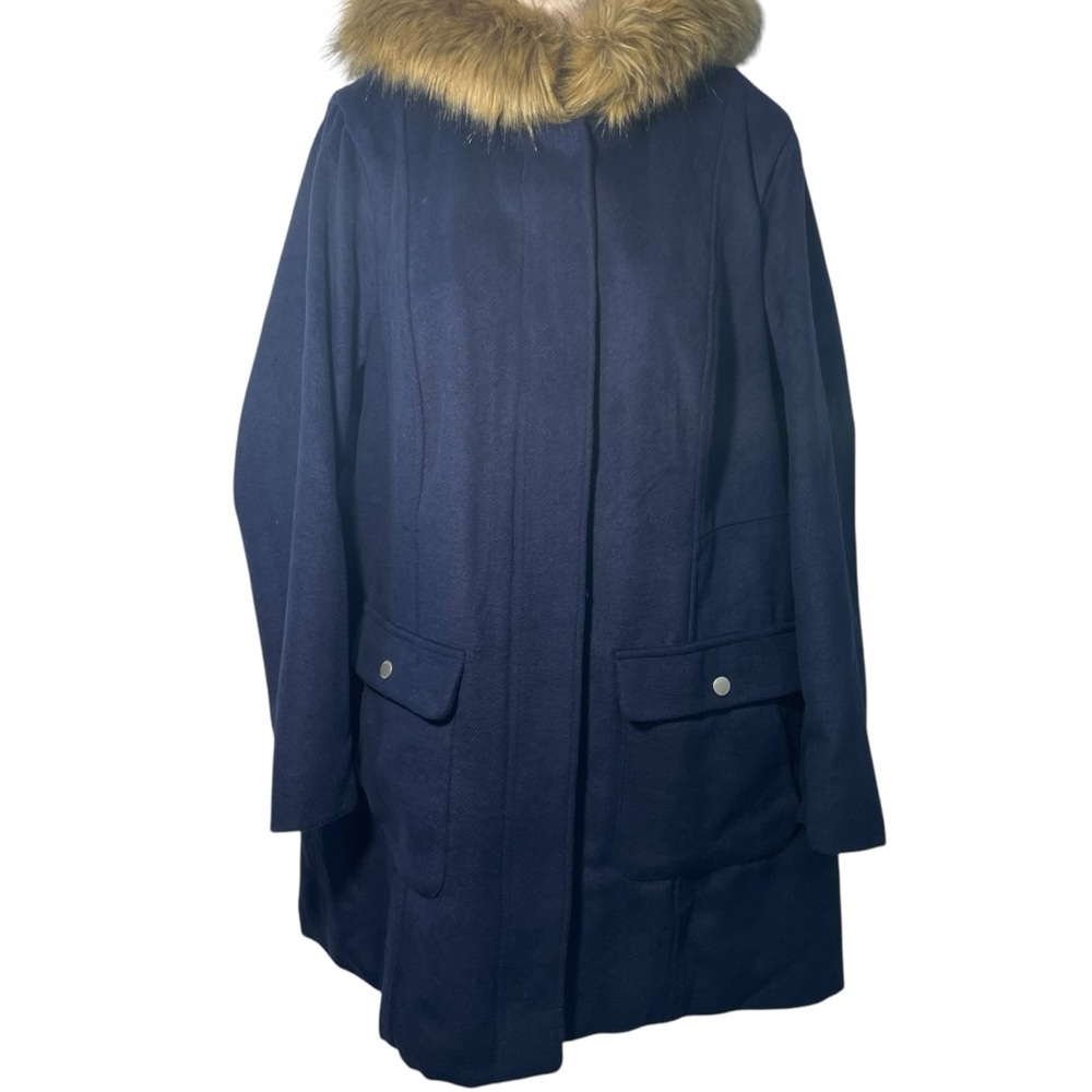 NWT Torrid Navy blue faux fur trim wool coat zip front sz 2X plus size - Picture 2 of 12